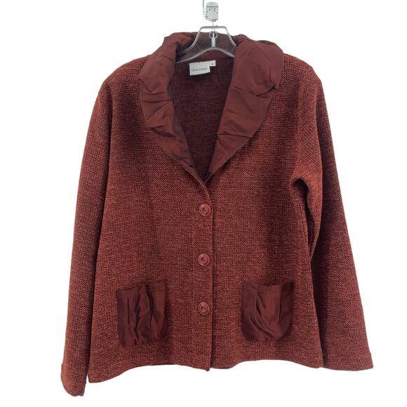 Gina Laura Red Tweed 3 Button Suit Womens Blazer, Size M - Ruffled Collar Trim - Picture 1 of 5